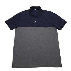 Uniqlo Polo Shirt Mens Large Navy Blue Gray Colorblock Short Sleeve Casual Pique